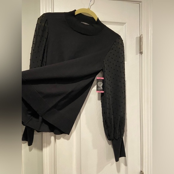 NWT Vince Camuto Size S Black Swiss Dot Long Sleeve Mock Neck Knit Sweater - Picture 9 of 14
